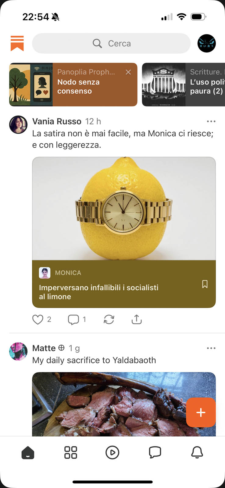Interfaccia del feed di Substack